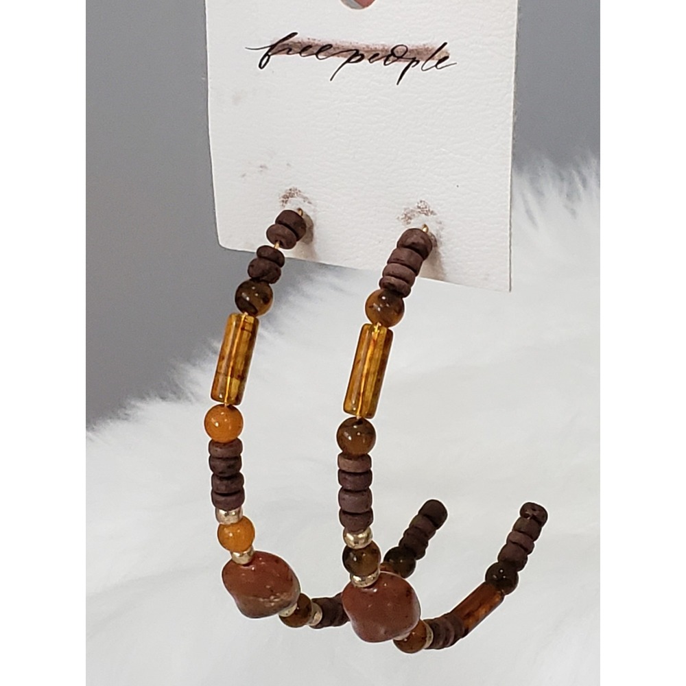 NEW Free People Amber Stone Earrings WOOD BEADED FLYNN BOHO NATURAL FESTIVAL
